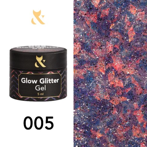 F.O.X Glow glitter gel 005 - żel do zdobień z różowo-fioletowym brokatem, 5 ml