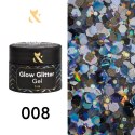 F.O.X Glow glitter gel 008 - żel do zdobień z niebiesko-srebrnym brokatem, 5 ml