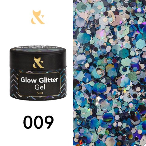 Gęsty lakier do zdobień F.O.X Glow glitter gel 009, 5 ml