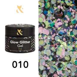 Gęsty lakier do zdobień F.O.X. Glow glitter gel 010, 5 ml