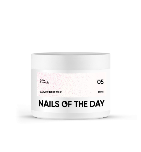 NAILSOFTHEDAY Cover base NEW Milk 05 - półprzezroczysta mleczna baza z różowym brokatem, 30 ml