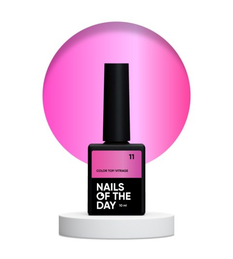 NAILSOFTHEDAY Color top Vitrage 11 - witrażowy jaskraworóżowy top hybrydowy bez lepkiej warstwy, 10 ml
