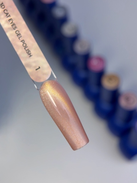 TOUCH 3D Cat Eyes Gel Polish 01 - beżowo-złoty lakier hybrydowy z efektem „kociego oka", 9 ml