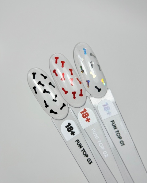 NAILSOFTHEDAY Fun! top 02 - top z czerwonymi elementami bez lepkiej warstwy, 10 ml