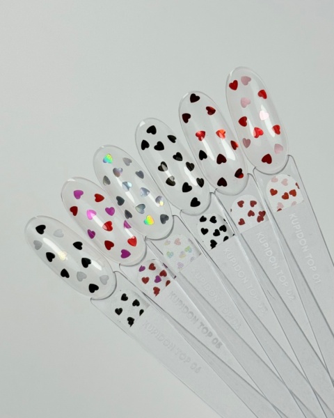 NAILSOFTHEDAY Kupidon top 03 - top z czarnymi serduszkami, bez lepkiej warstwy, 10 ml