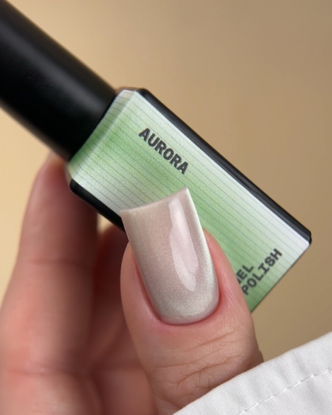 BIBLIOTEKA Cat Eye Gel Polish 12 Aurora, 10 ml - szałwiowo-zielony lakier hybrydowy z efektem „kociego oka”