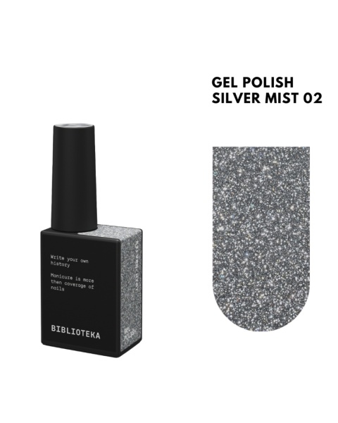 BIBLIOTEKA Flash Gel Polish 02 Silver Mist, 10 ml – srebrny lakier hybrydowy z efektem flash