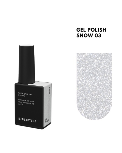BIBLIOTEKA Flash Gel Polish 03 Snow, 10 ml - jasny srebrzysty lakier hybrydowy z efektem flash