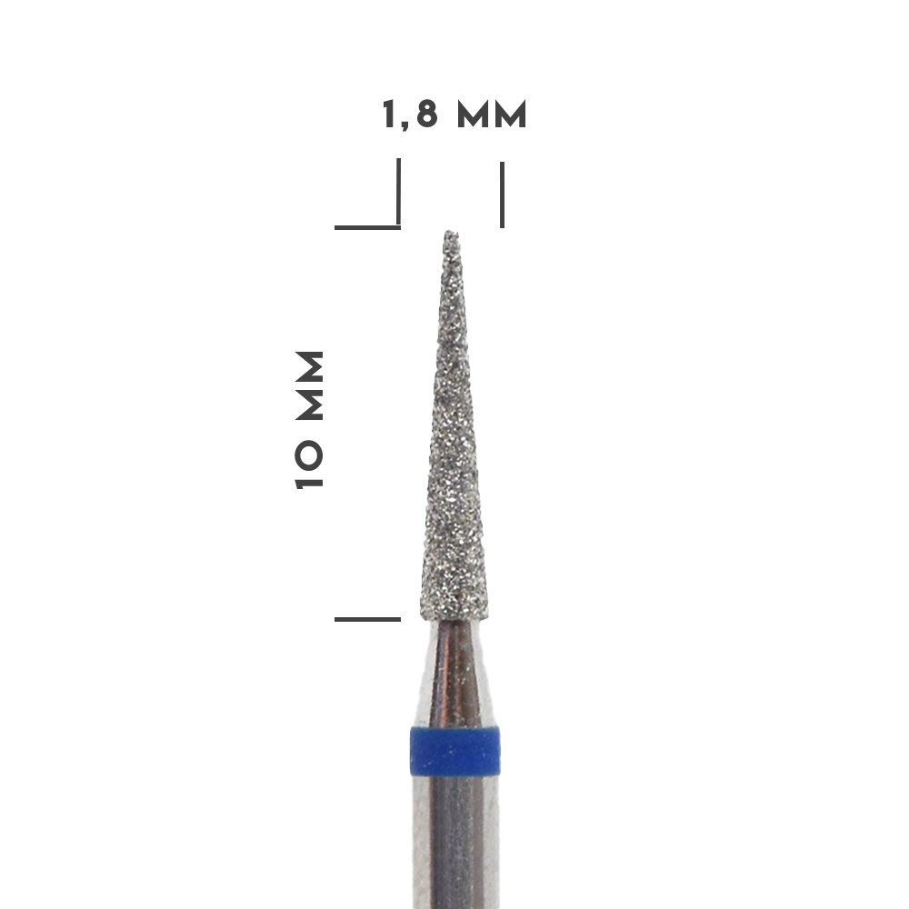 Frez diamentowy stożek ostry niebieski 1,8 x 10 mm