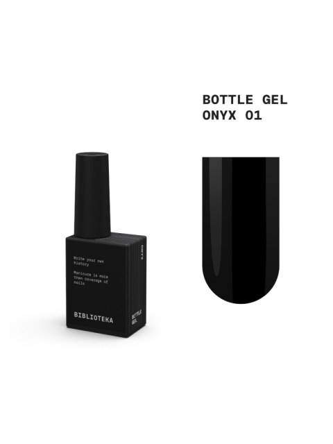 BIBLIOTEKA Bottle gel 01 Onyx - czarny żel do wzmocnienia paznokci, 10 ml