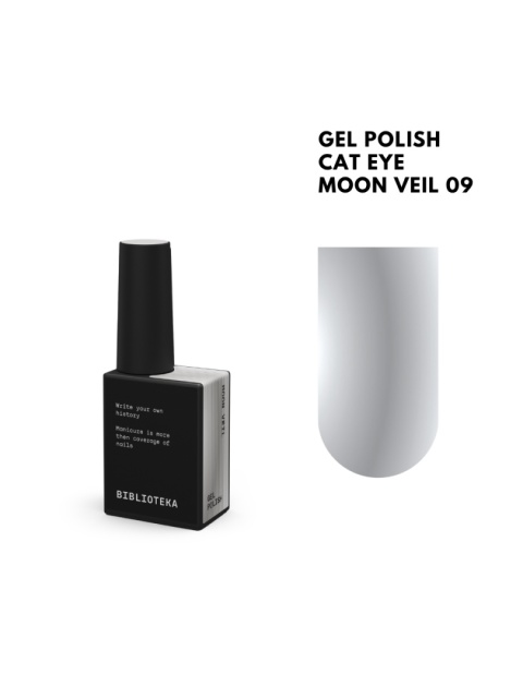 BIBLIOTEKA Cat Eye Gel Polish 09 Moon Veil, 10 ml - jasnoszary lakier hybrydowy z efektem „kociego oka”
