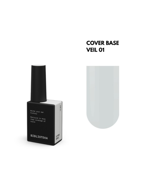 BIBLIOTEKA Cover Base 01 Veil – kamuflująca półtransparentna baza hybrydowa w mlecznym odcieniu, 10 ml