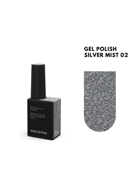 BIBLIOTEKA Flash Gel Polish 02 Silver Mist, 10 ml – srebrny lakier hybrydowy z efektem flash