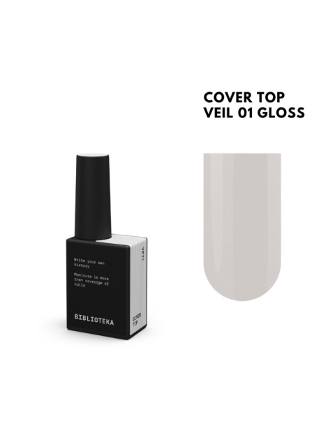 BIBLIOTEKA Gloss Cover Top VEIL 01 - mleczny top hybrydowy bez warstwy dyspersyjnej, 10 ml