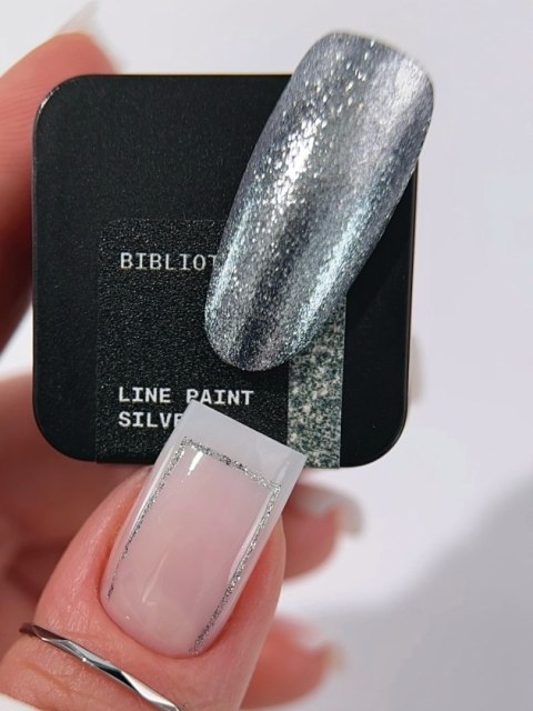 BIBLIOTEKA Line Paint Silver No Wipe - srebrna farbka do zdobień z drobinkami, 5 ml