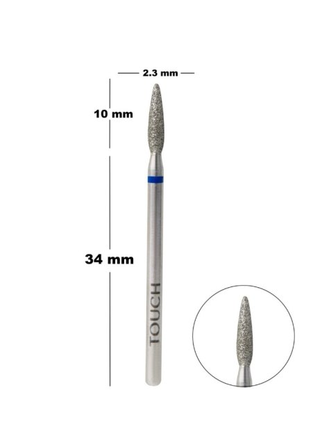 TOUCH Frez diamentowy zaokrąglony płomyk niebieski 2,3 mm