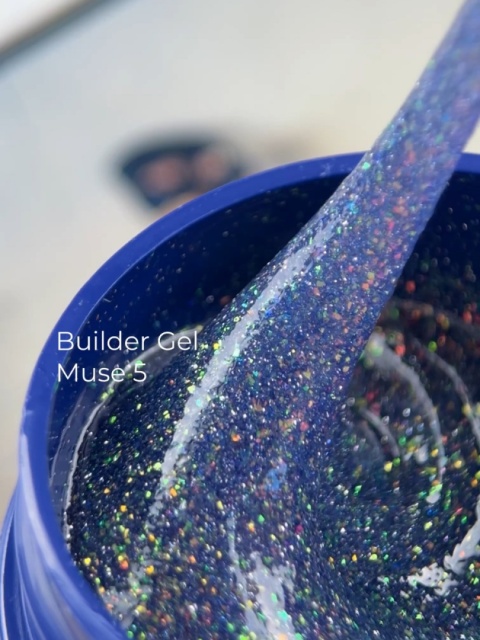 TOUCH Muse builder gel 05 - srebrno-niebieski odblaskowy żel budujący z płatkami yuki, 15 ml