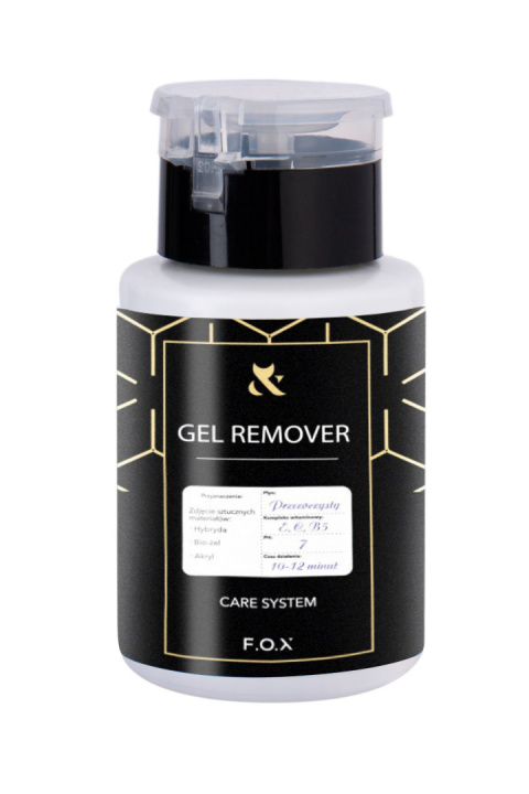 F.O.X Care system Gel remover - płyn do usuwania żelu i hybrydy  (z pompką), 160 ml