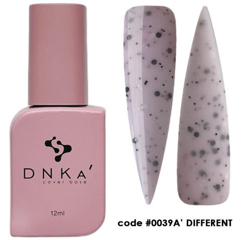 DNKa' Cover Base #0039A' Different - różowa baza hybrydowa z czarnym oraz białym brokatem, 12 ml