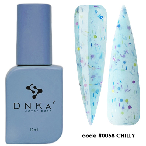 DNKa' Cover Base #0058 Chilly - niebieska baza hybrydowa z brokatem, 12 ml